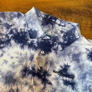 NEW Disney Parks Walt Disney World Mens Tie-Dye Blue White Polo Shirt Size Small